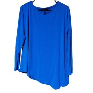 Eileen Fisher Blue Long Sleeve Asymmetrical Hem Top – Size Large